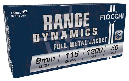 Fiocchi 9AP Range Dynamics Pistol 9mm Luger 115 gr Full Metal Jacket (FMJ) 50 Per Box/ 20 Cs